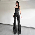 Versatile Solid-color High-waisted Flared Trousers With Flowing Lines Delicate Lace Detailing