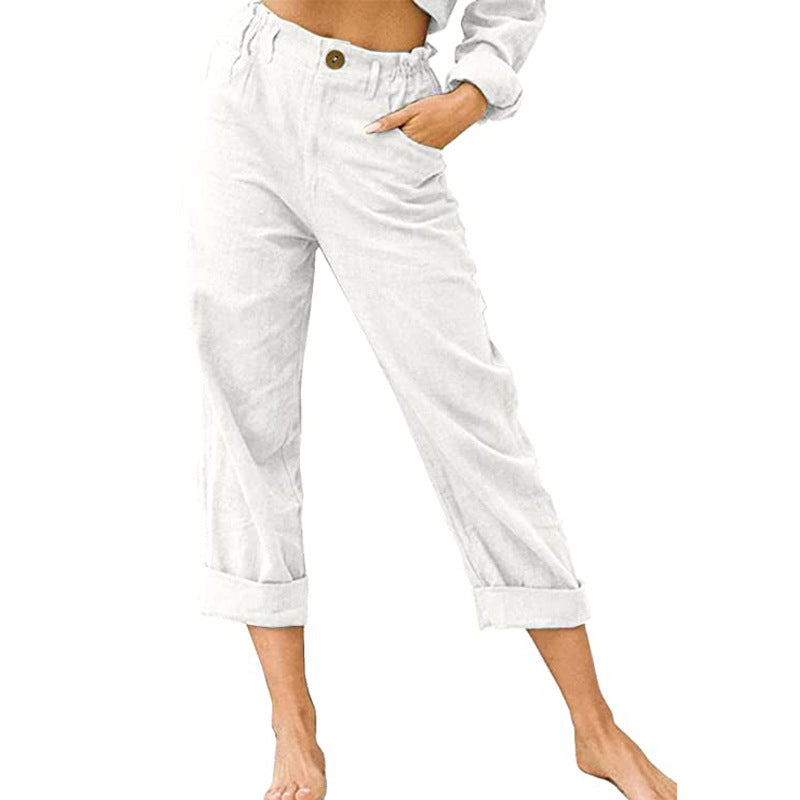 2026 European And American Women's Fashion Wish Amazon New Solid Color Cotton And Linen Fashion Loose High-Waisted Straight Casual Long Pants For Women