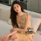 Sequined Halter Pleated Dress Party