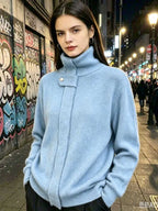 Women's Stand-Collar Knit Cardigan, 2026 Autumn-Winter New Arrival, Loose Design Zip-Up Sweater Coat For Women