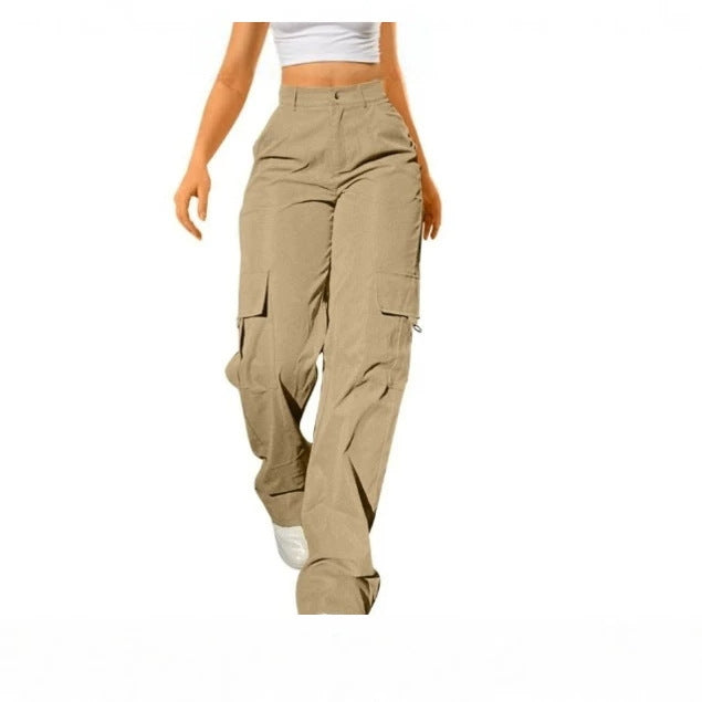 Summer European And American Women's Daily Solid Color Pocket Cargo Pants Long Casual Pants For Women