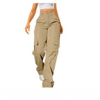 Summer European And American Women's Daily Solid Color Pocket Cargo Pants Long Casual Pants For Women