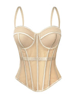 European And American Pure Color Fashionable Fishbone Bra, Waist Slimming Look Mesh Camisole With Breast Pads, Fishbone Top For Outer Wear