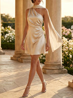 Cinched-waist Cropped High-end Satin Evening Gown