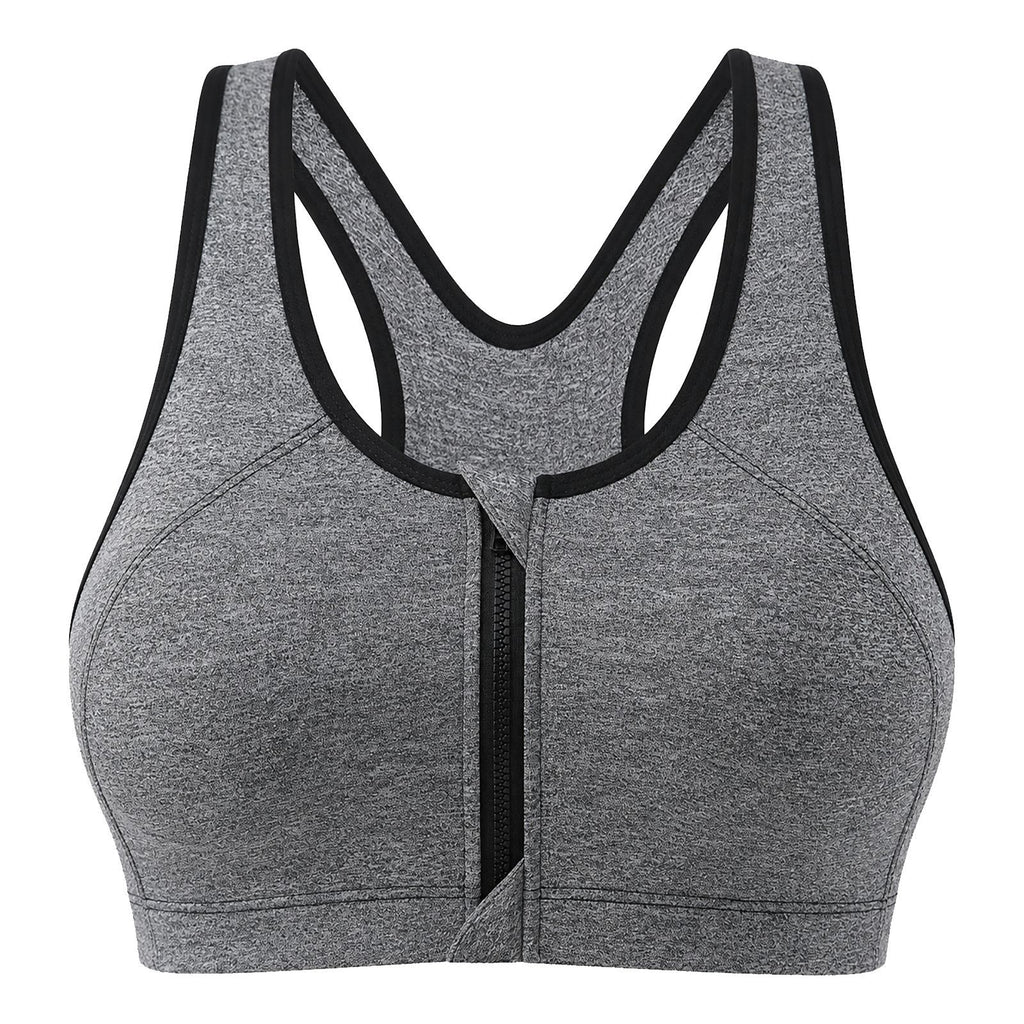 Front Zip Supportive Sports Bra - Anti-Cup Migration Design for Women High Impact Workout Fitness Top