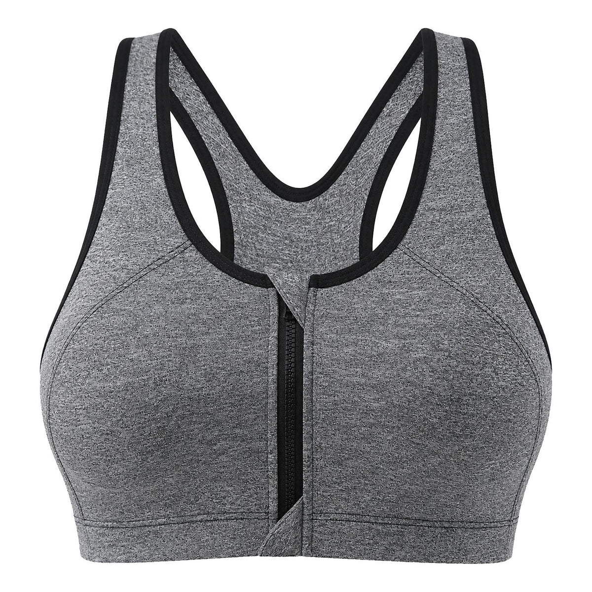 Front Zip Supportive Sports Bra - Anti-Cup Migration Design for Women High Impact Workout Fitness Top