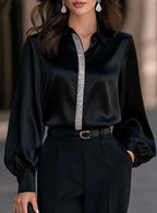 Womens Lantern-Sleeve Long-Sleeve Shirt Top