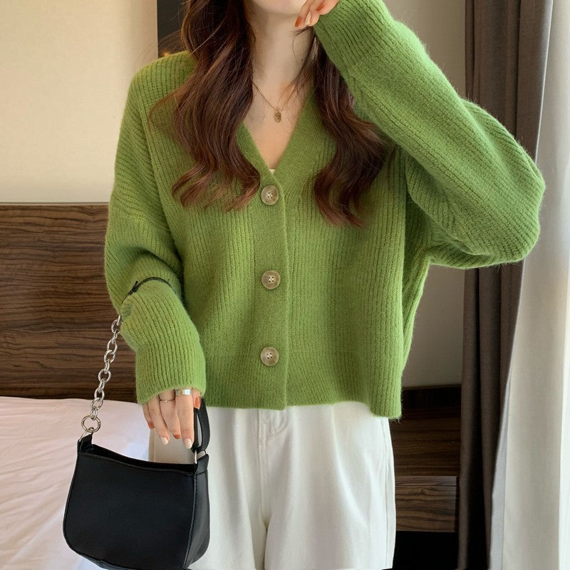 Autumn And Winter New Women's Korean-style V-neck Long-sleeved Sweater Cardigan Women's Fashionable All-matching Solid Color Top Coat