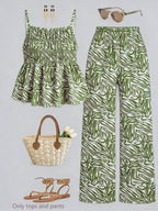 Casual Ruched-texture Camisole And Wide-leg Pants Set