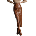 Button-front Slit High-waisted Long Sheath Skirt
