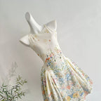 Printed Vacation-style Waist-cinching Halterneck Dress