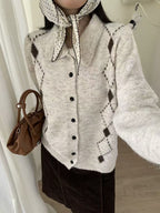 Women's Korean-style Vintage Argyle Collared Knit Cardigan, 2026 Autumn-Winter New Arrival, Soft Loose Lazy-Style Sweater Coat