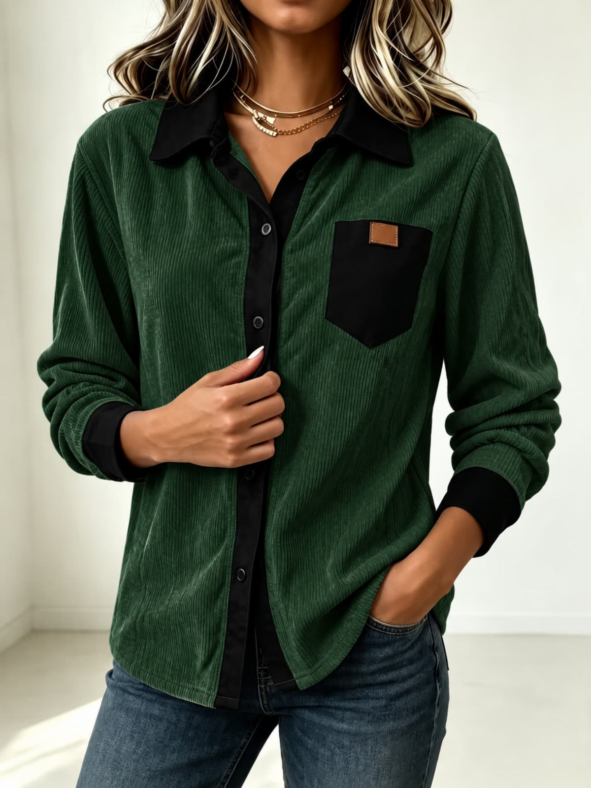 Ribbed Button Long Sleeved Shirt