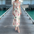 Floral Ruffled V-Neck Mesh Dress Resort