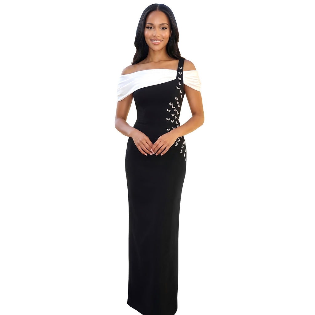 C7783 Cross-border 2026 New One-Shoulder Evening Dress, Mermaid Long Gown, Luxurious Rhinestone Embellished Bodycon Dress For Banquets