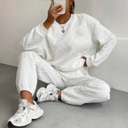 Spring And Autum Cross-Border European And American New Women's Clothing Twist Stitching Long-Sleeved Round Neck Top And Leggings Pants Two-Piece Set