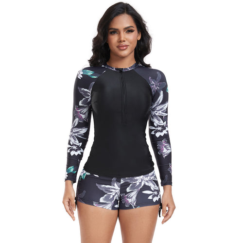 AliExpress Swimsuit Women's Plus Size Long Sleeve Zipper Surf Suit Split Swimsuit Amazon Cross Border Bikini Swimsuit