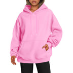 Women's Solid-color Loose-fit Drop-shoulder Hooded Sweatshirt