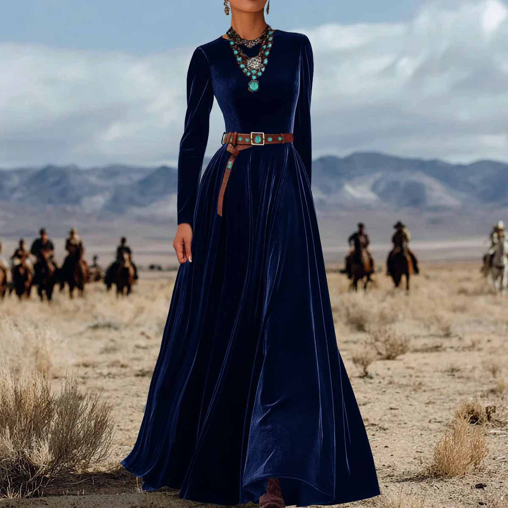 Women's Solid Color Elegant AutumnWinter Long-Sleeve Velvet Dress