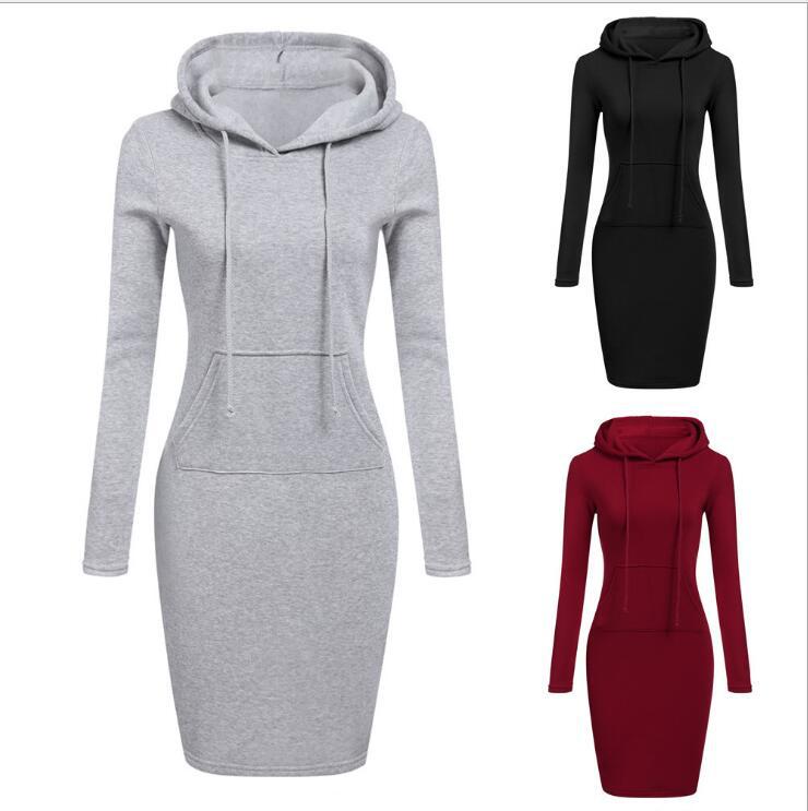 2026 Hot Autumn And Winter European And American Women's Hooded Lace Up Hoodie Pocket Long Sleeved Dress