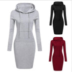 2026 Hot Autumn And Winter European And American Women's Hooded Lace Up Hoodie Pocket Long Sleeved Dress