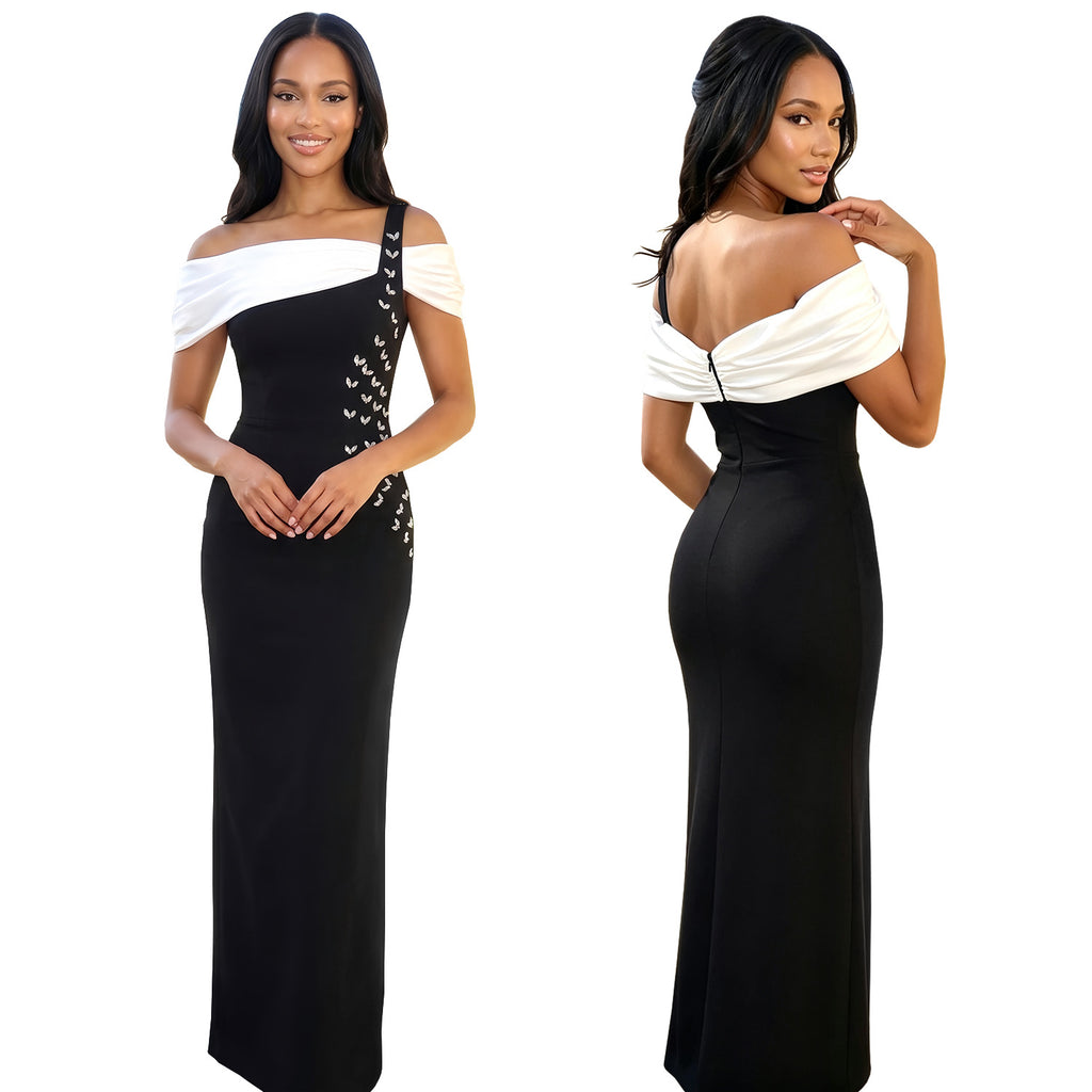C7783 Cross-border 2026 New One-Shoulder Evening Dress, Mermaid Long Gown, Luxurious Rhinestone Embellished Bodycon Dress For Banquets