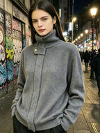Women's Stand-Collar Knit Cardigan, 2026 Autumn-Winter New Arrival, Loose Design Zip-Up Sweater Coat For Women
