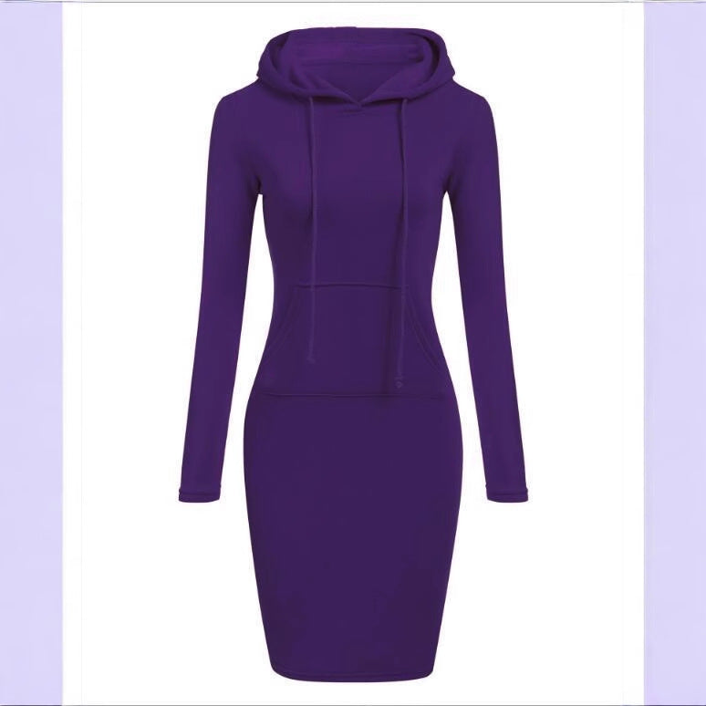 2026 Hot Autumn And Winter European And American Women's Hooded Lace Up Hoodie Pocket Long Sleeved Dress