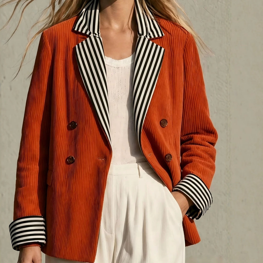 Retro-style Color-block Orange Jacket For Women
