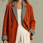 Retro-style Color-block Orange Jacket For Women