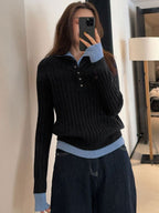 New Autumn Winter Women Mock-Two-Piece Knit Sweater,Sophisticated Color-Blocked Turtleneck Style Long-Sleeve Pullover Wearable As Inner Layer Or Outerwear