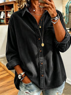 Retro Lapel Long-sleeved Corduroy Casual Loose-fit Thick Women's Garment