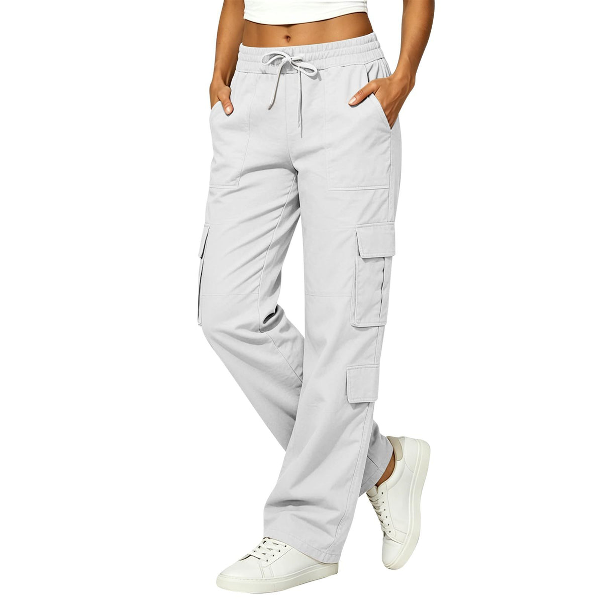 2026 Spring Summer New Style European Cotton Linen Casual Multi Pocket Stylish Work Pants Trendy Multi Pocket Women's Long Pants Women