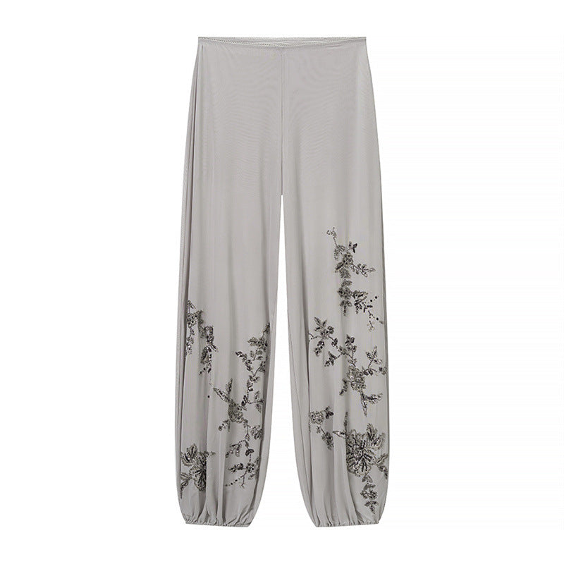 Women's Sequin Embroidery Set Elegant Commute Long Sleeve Long Pants Ramie Cotton Polyester Outfit