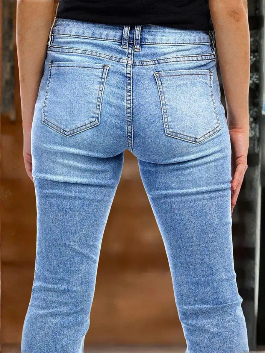 Women Bootcut Jeans High Waist Stretch Denim Pants Light Blue Slim Fit Vintage Jeans Wholesale Ready Stock