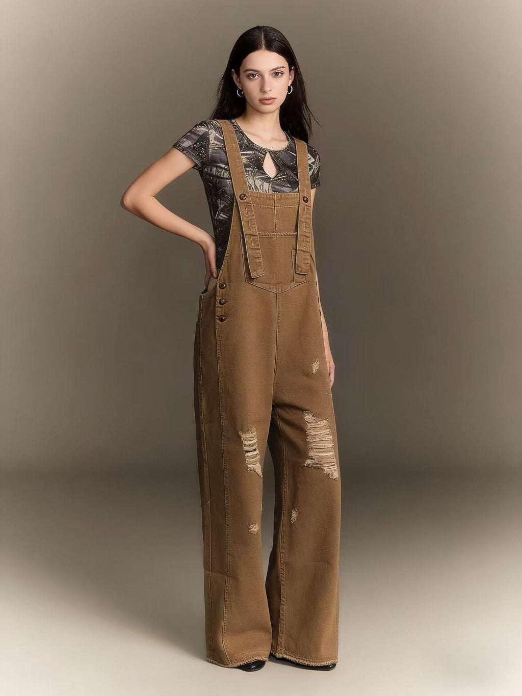 Women's Retro Loose-Fit Wide-Leg Denim Overalls
