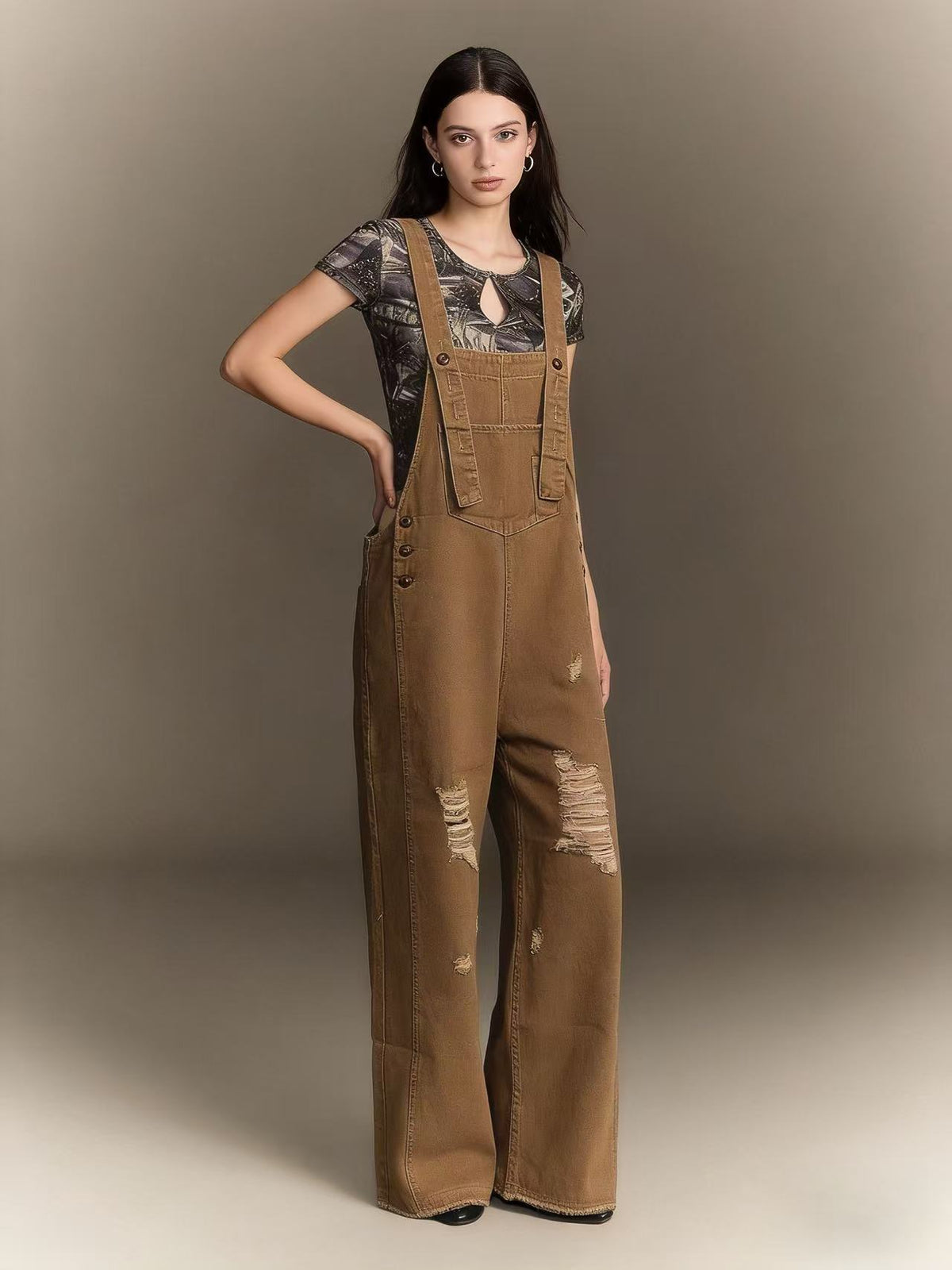 Women's Retro Loose-Fit Wide-Leg Denim Overalls