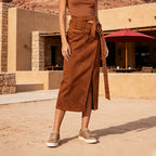 Solid-color Suede-like Fabric High-waisted Slim-fit Midi Bodycon Skirt