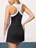 Color-Blocking Yoga Dress, Sports Fitness All-In-One Anti-Exposure Tennis Skirt, Waist-Cinching Butt-Lifting Yoga Jumpsuit