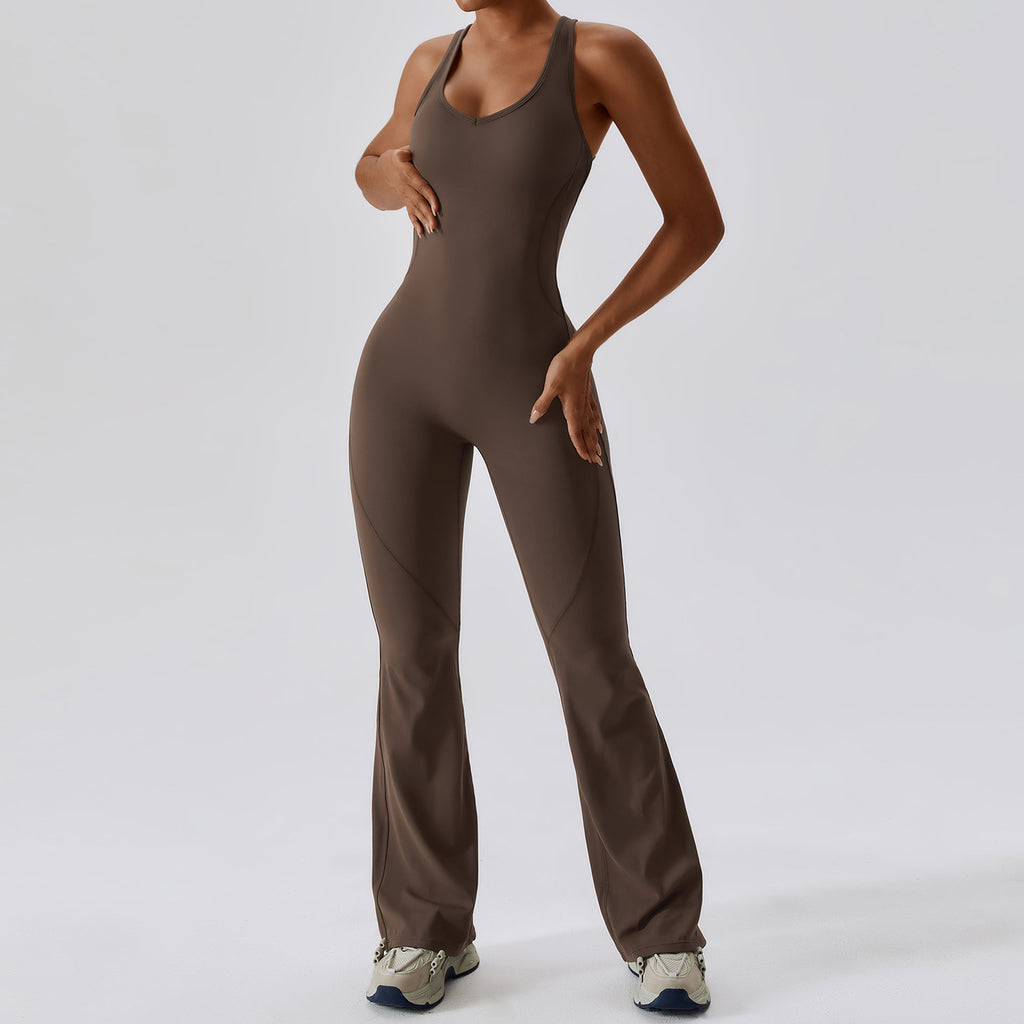 Women Quick Dry One Piece Yoga Jumpsuit High Waist Tummy Control Butt Lifting Flared Leg Bodysuit Gym Dance Workout Outfit