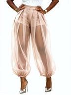 2026 European And American Cross-Border Summer New Style Semi-Transparent Mesh Solid Color Patchwork Loose Semi-Transparent Lantern Pants