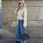 Cropped Long-sleeve Trench Coat For Women
