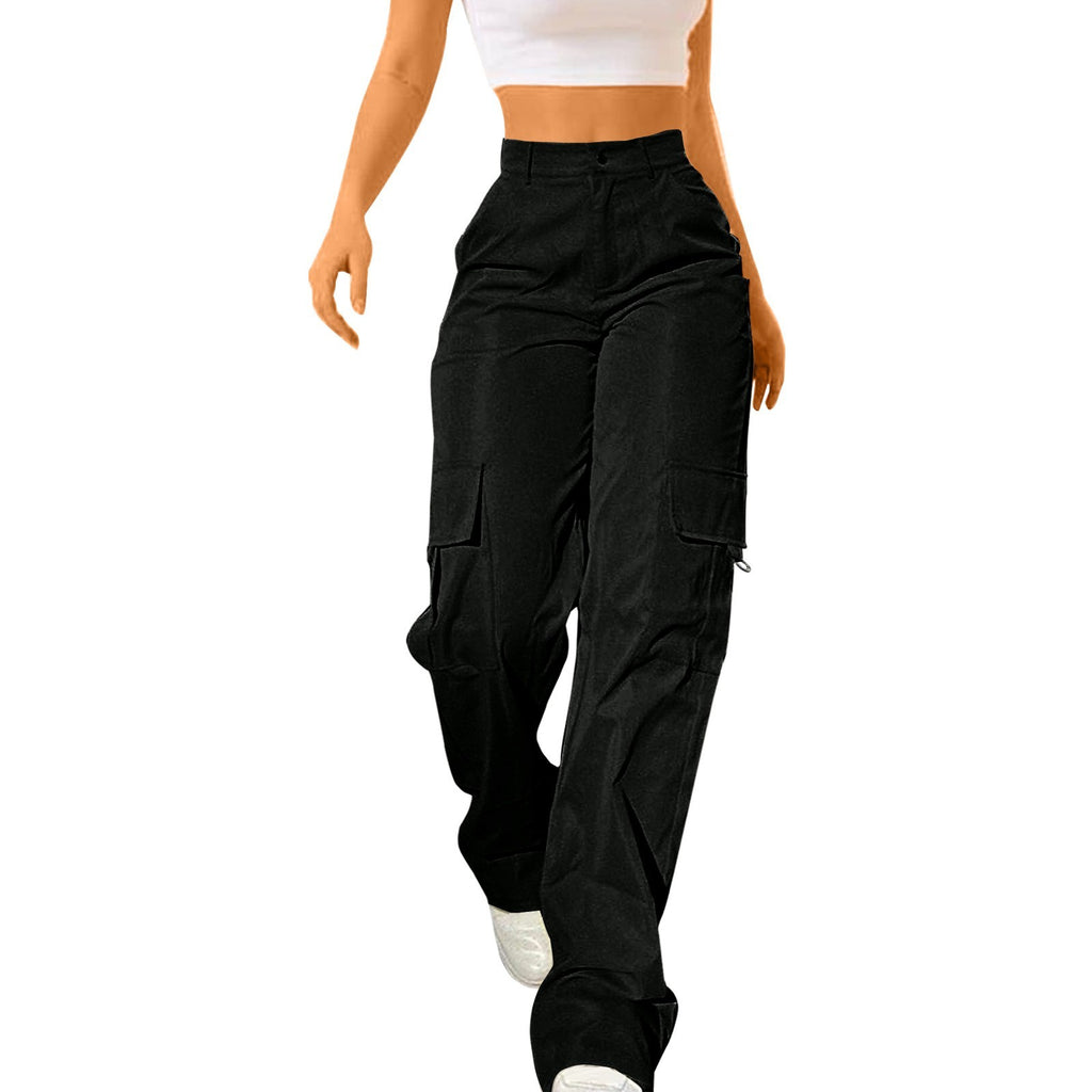 Summer European And American Women's Daily Solid Color Pocket Cargo Pants Long Casual Pants For Women