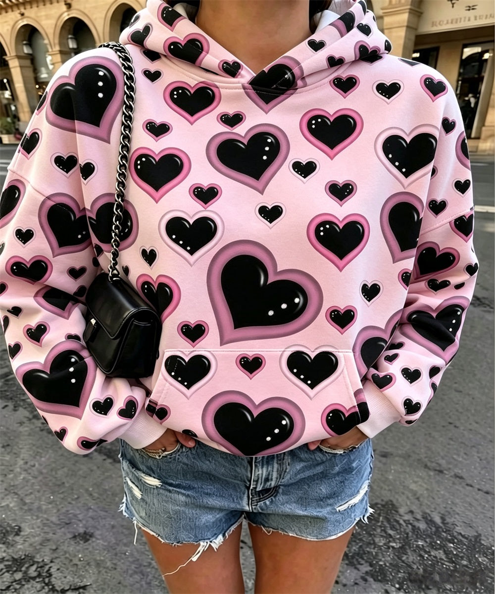 Women Cherry Bow Gingham Print Oversized Hoodie, Long Sleeve Casual Pullover Sweatshirt