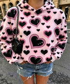 Women Cherry Bow Gingham Print Oversized Hoodie, Long Sleeve Casual Pullover Sweatshirt