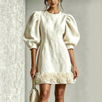 Floral Puff-sleeve Mini Dress For Women
