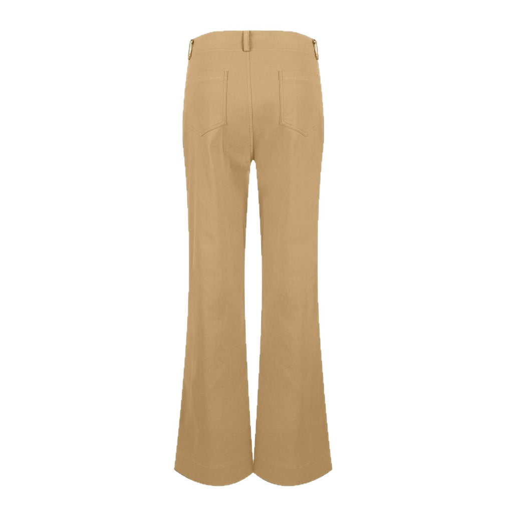 Women's Multi Pocket Stretch Elastic Waist Twill Cotton Pants High Waisted, Comfortable Form Fitting Formal Casual Wide Leg Pants