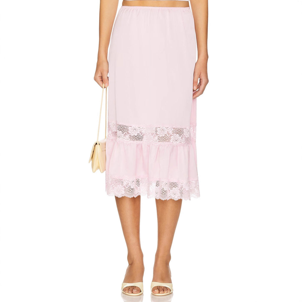 Resort-style Everyday Personality Lace-trimmed Patchwork Midi Skirt
