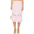 Resort-style Everyday Personality Lace-trimmed Patchwork Midi Skirt