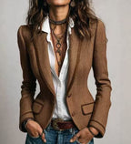 Vintage Contrasting-Color Trim Waist-Cinching Slim-Fit Coat For Women